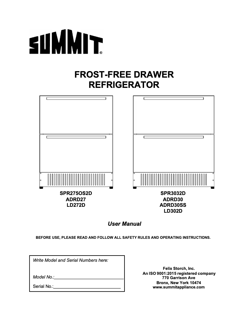 Page n°1 - Manuel utilisateur Summit SPR3032D