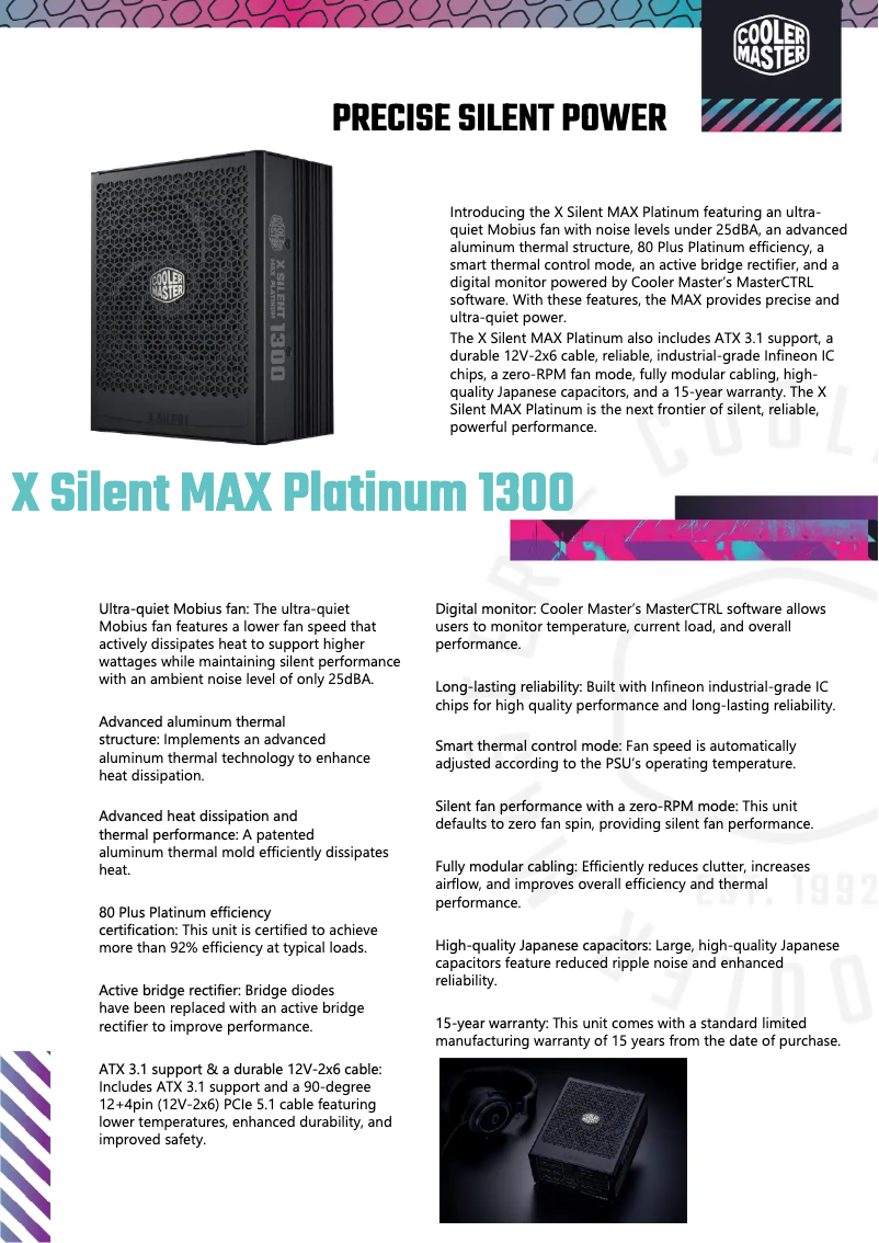 Page 1 de la notice Fiche technique Cooler Master X Silent MAX Platinum 1300
