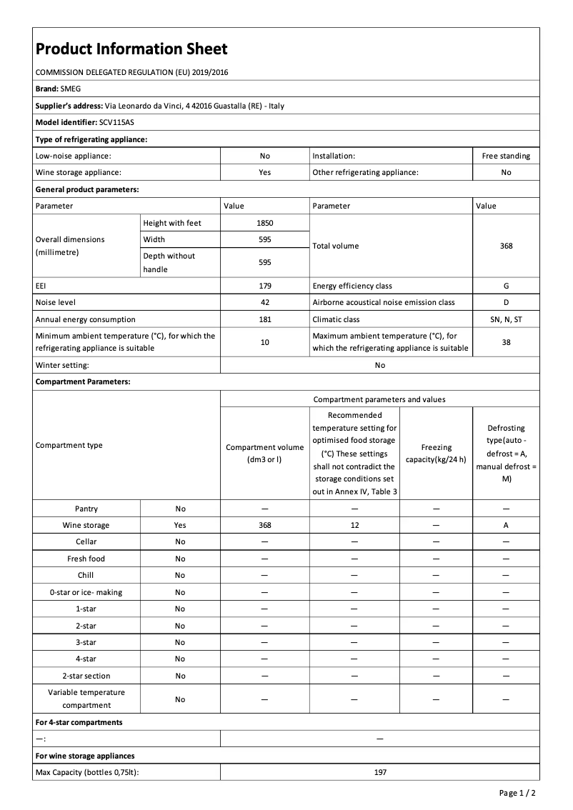 Page 1 de la notice Brochure Smeg SCV115AS