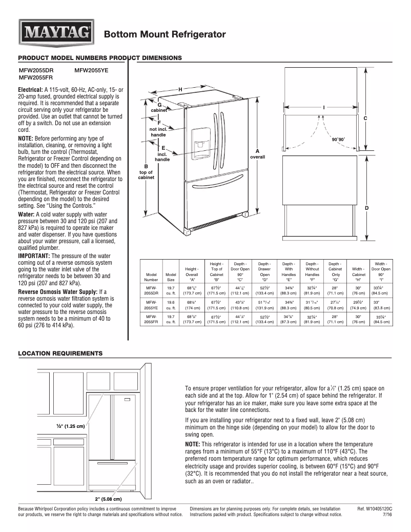 Page n°1 - Fiche technique Maytag MFW2055