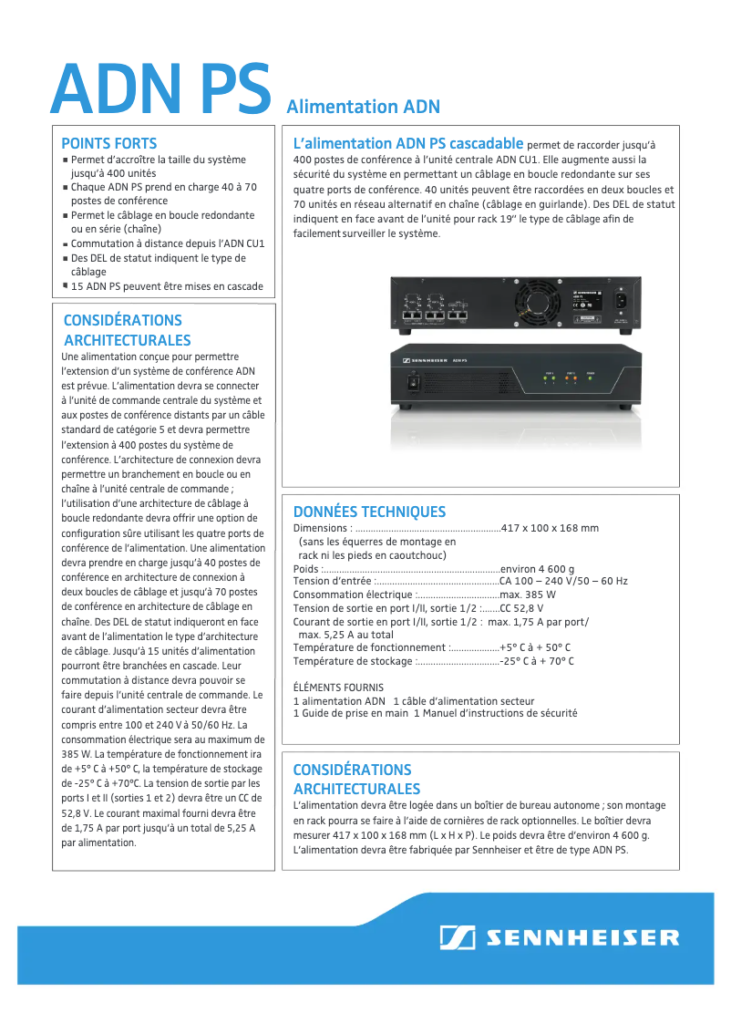 Page 1 de la notice Fiche technique Sennheiser ADN PS