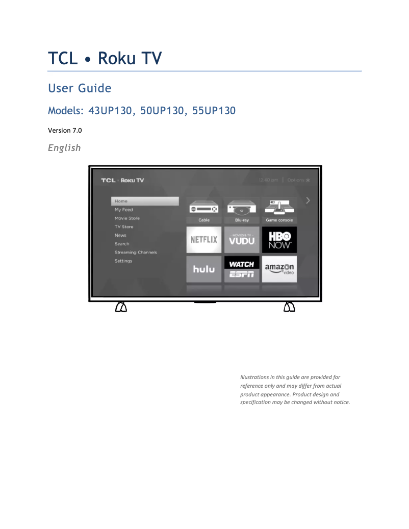 Page 1 de la notice Manuel utilisateur TCL 50UP130