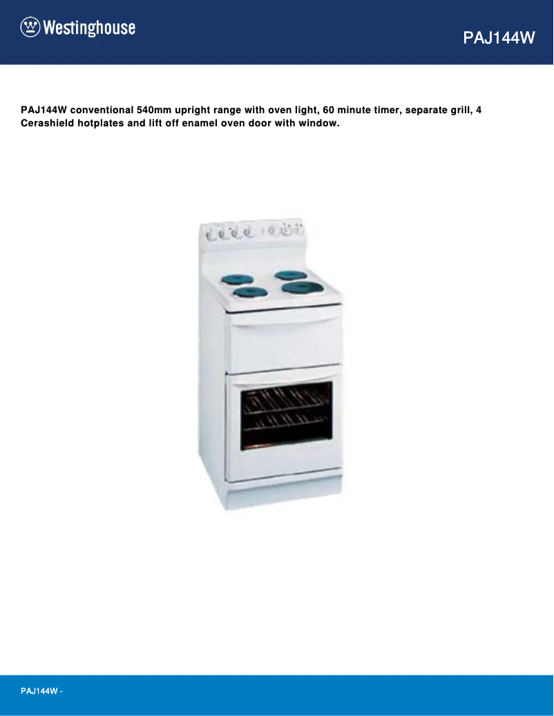 Page n°1 - Manuel utilisateur Westinghouse PAJ144W