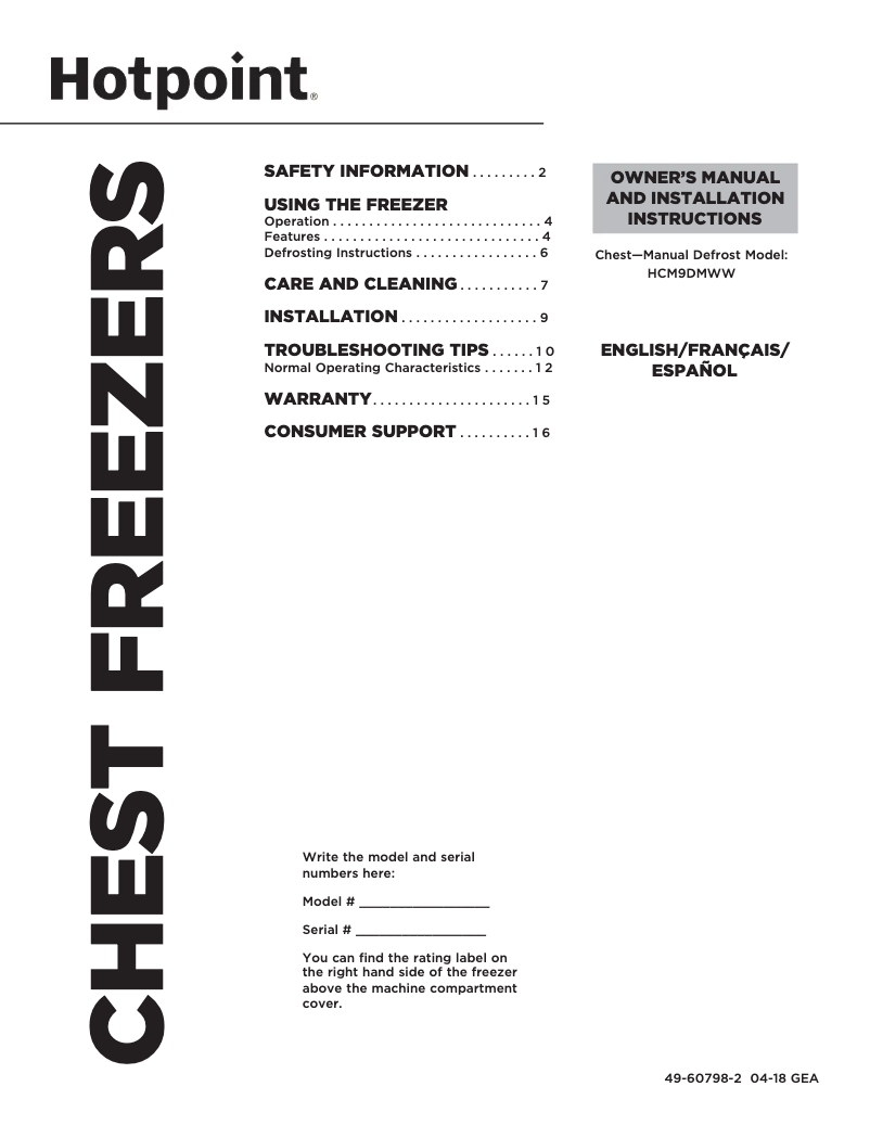 Page 1 de la notice Manuel utilisateur GE HCM9DMWW