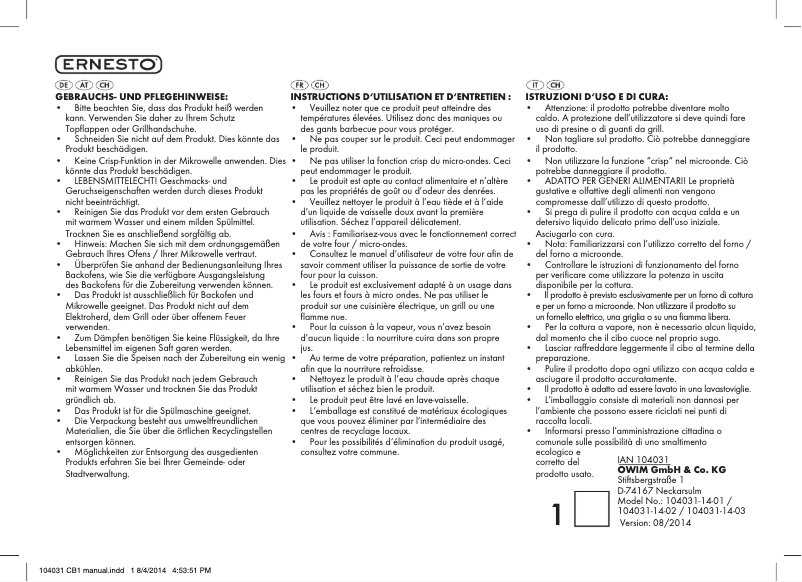 Page n°1 - Manuel utilisateur Ernesto IAN 104031