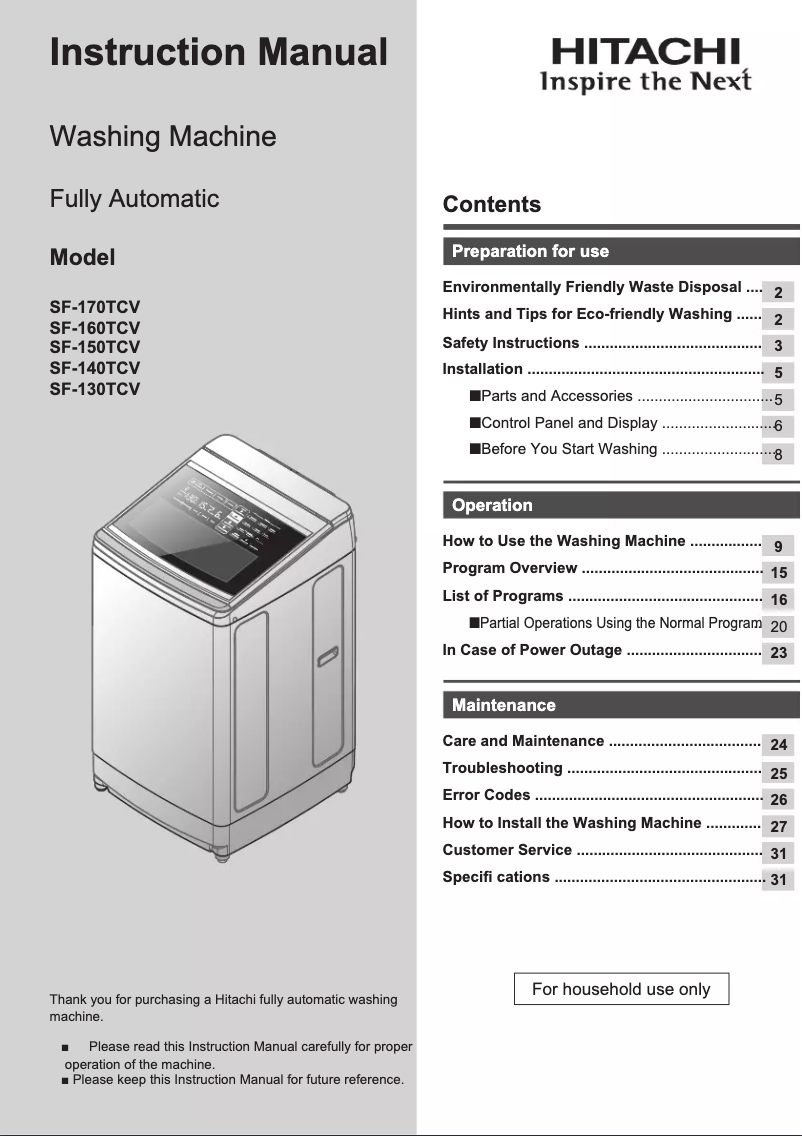 Image de la première page du manuel de l'appareil SF-160TCV