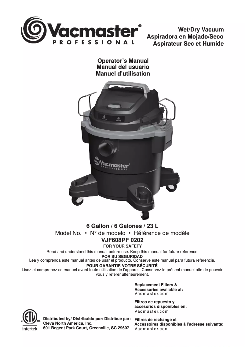 Page n°1 - Manuel utilisateur Vacmaster Professional VJF608PF 0202