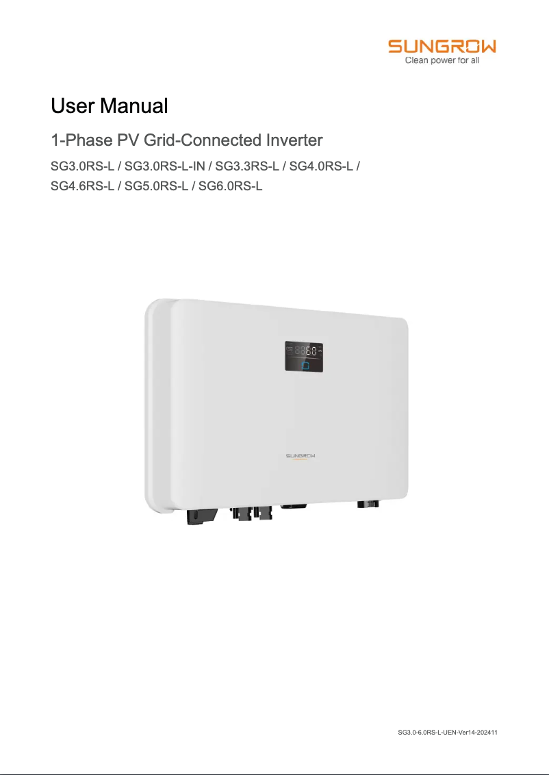 Page 1 de la notice Manuel utilisateur Sungrow SG6.0RS-L