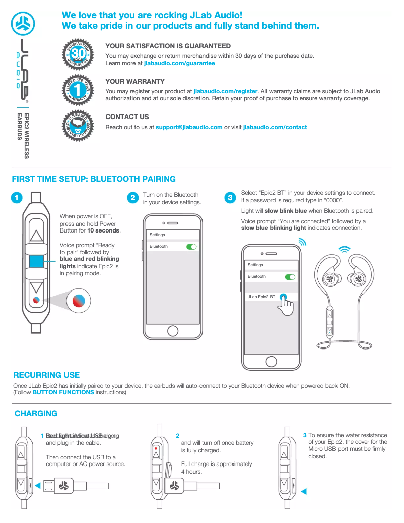 Page 1 de la notice Manuel utilisateur JLab Epic 2