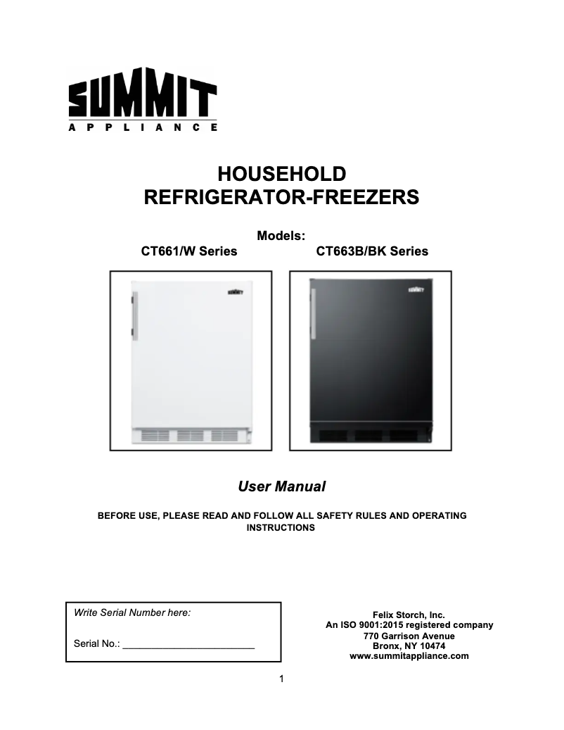 Page n°1 - Manuel utilisateur Summit CT661WSSTBADA