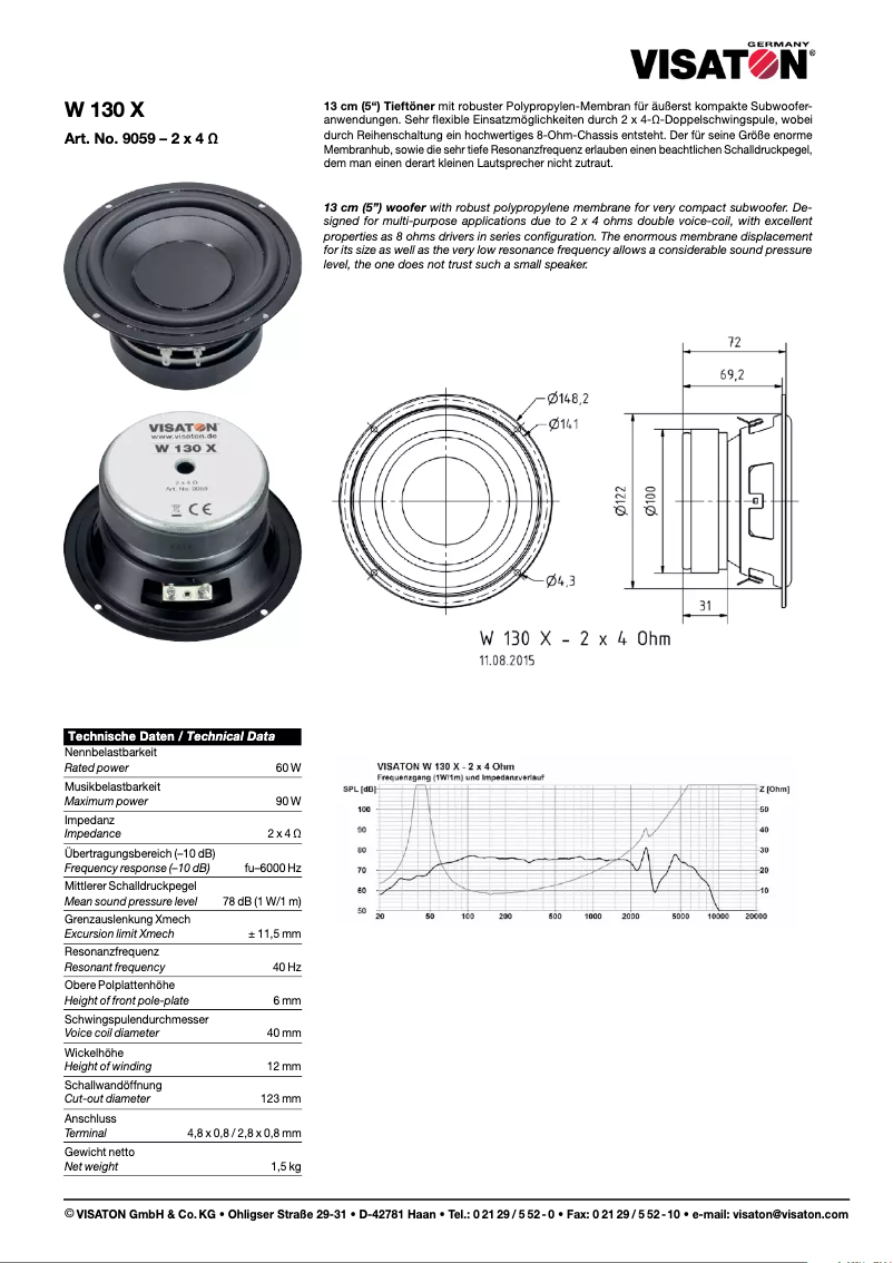 Page 1 de la notice Manuel utilisateur Visaton W 130 X
