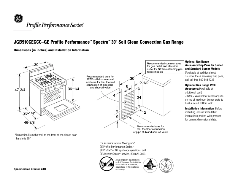 Page 1 de la notice Fiche technique GE Profile Spectra JGB910CECCC