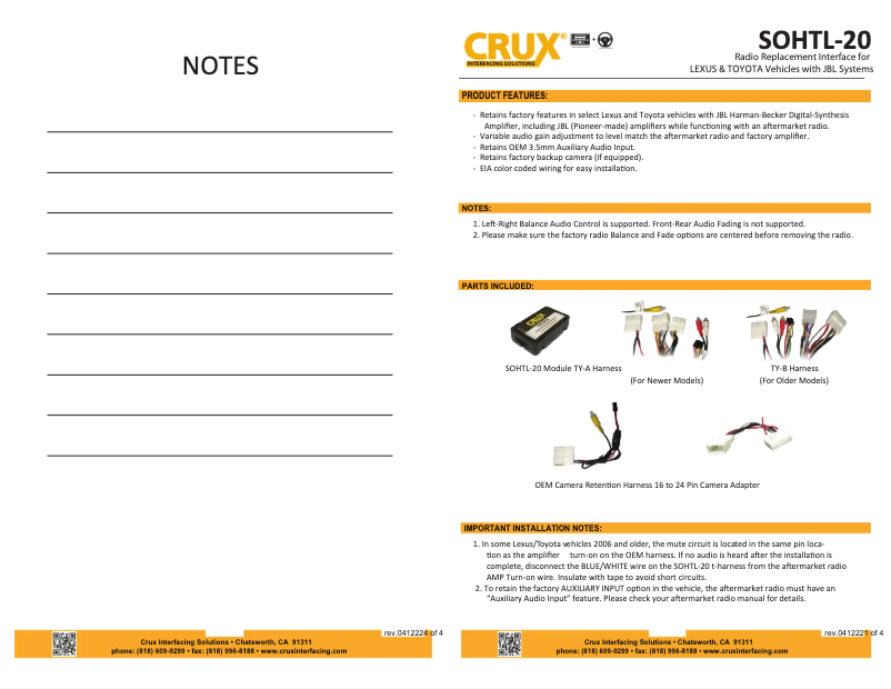 Page 1 de la notice Manuel utilisateur CRUX SOHTL-20