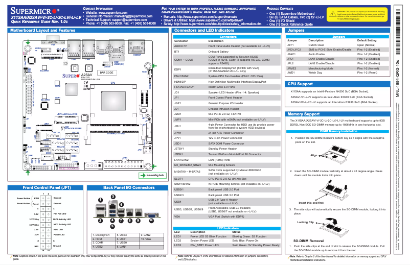 Page 1 de la notice Guide de démarrage rapide Supermicro A2SAV
