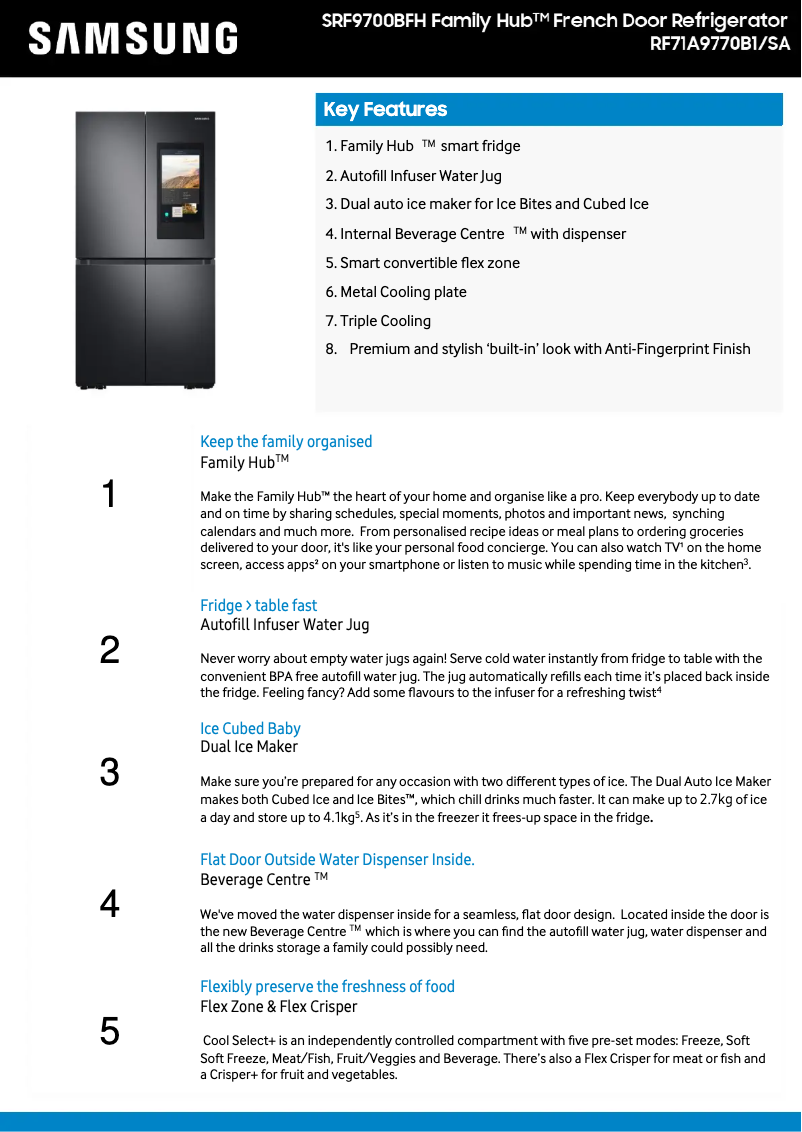 Page 1 de la notice Fiche technique Samsung SRF7900BFH