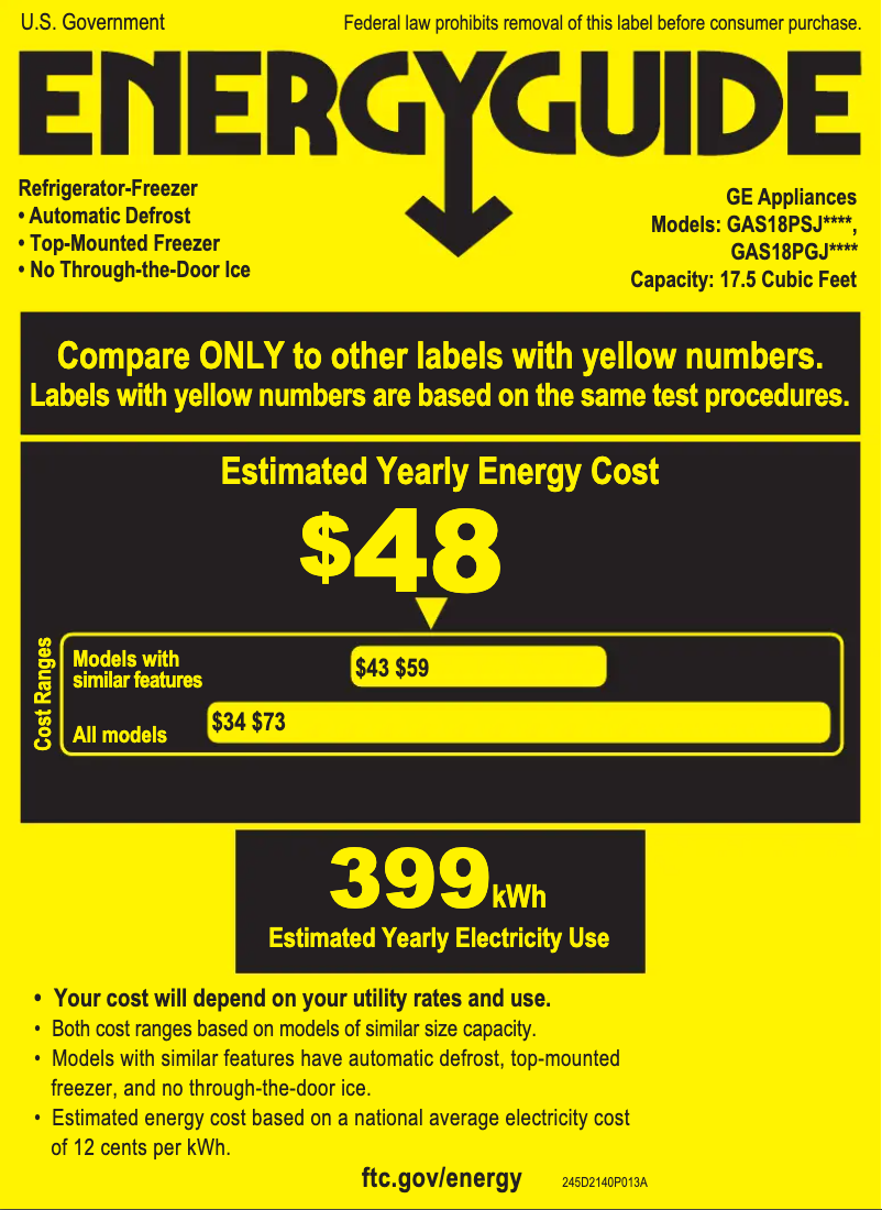 Page n°1 - Label énergétique GE GAS18PSJSS