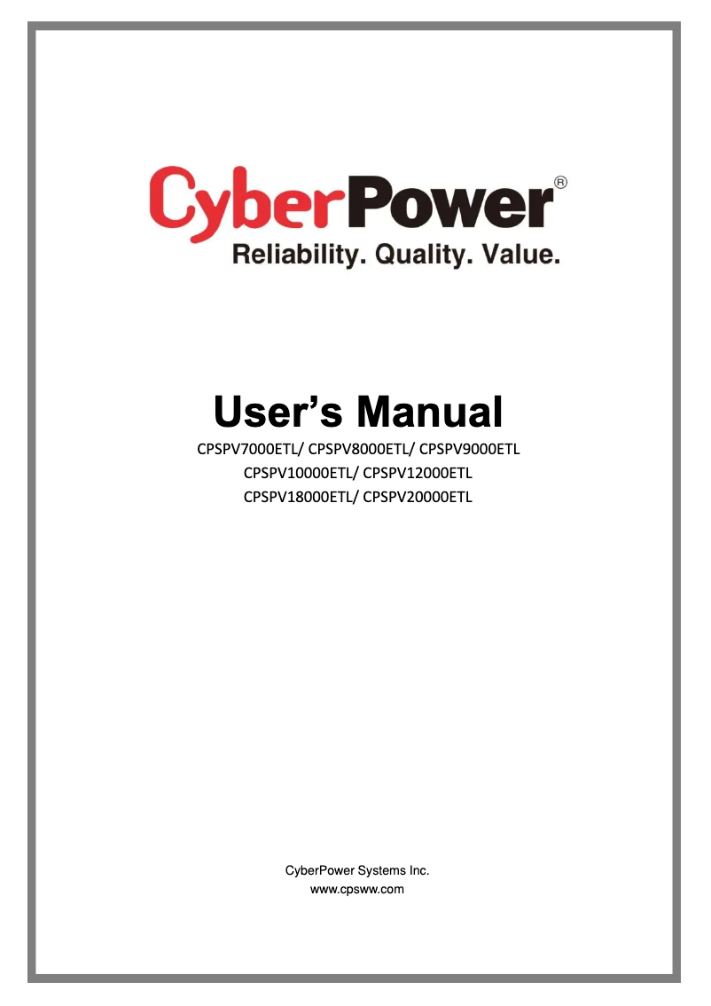 Image de la première page du manuel de l'appareil CPSPV12000ETL