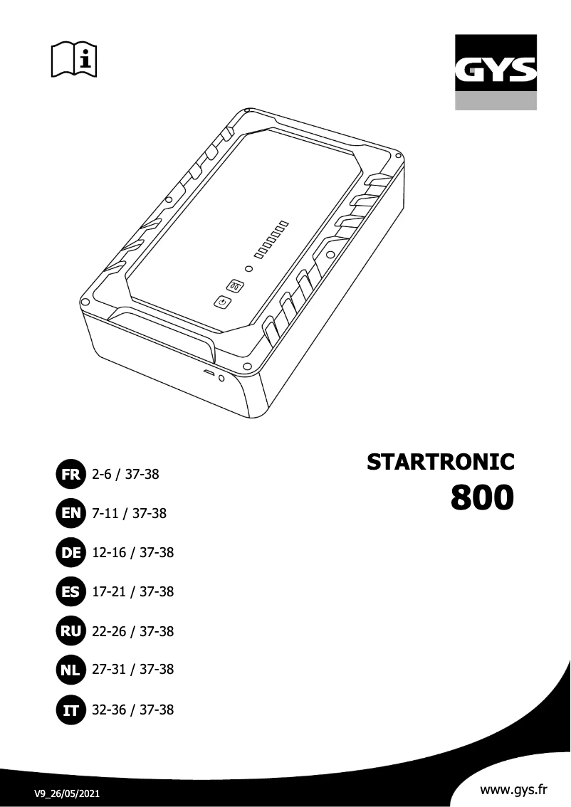 Page n°1 - Manuel utilisateur GYS Startronic 800