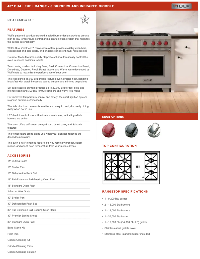 Page 1 de la notice Manuel utilisateur Wolf DF48650G