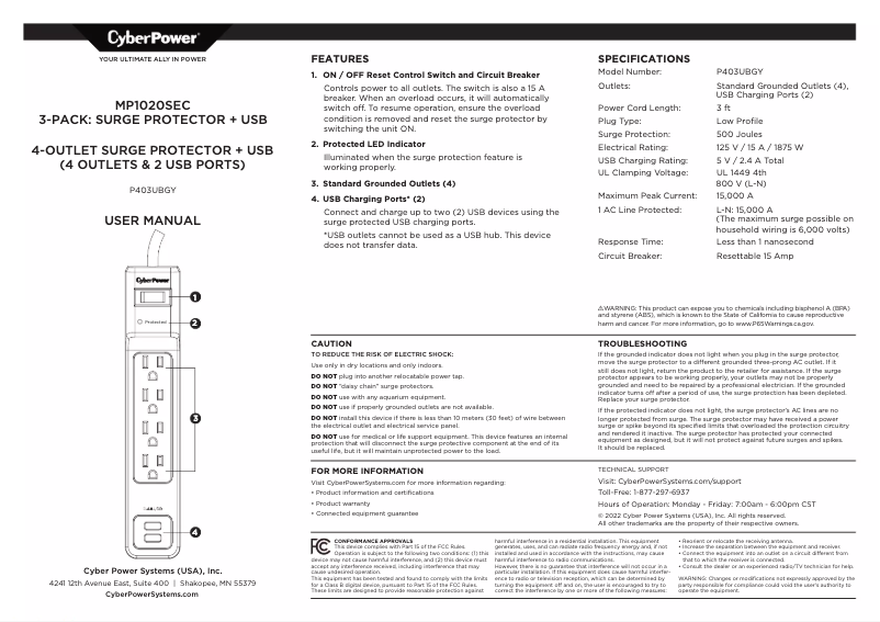 Page 1 de la notice Manuel utilisateur CyberPower MP1020SEC