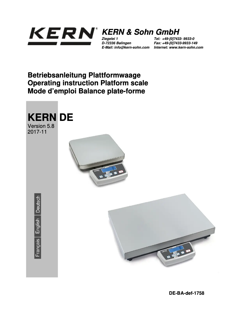 Page 1 de la notice Manuel utilisateur Kern DE 150K20DXL