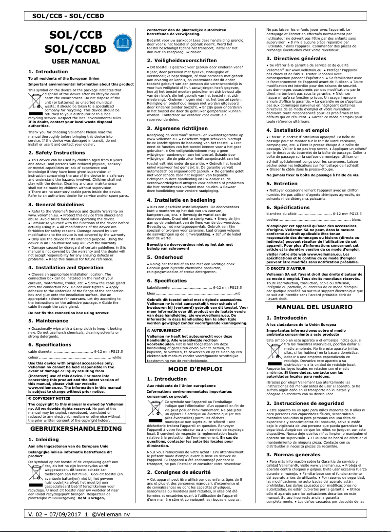 Image de la première page du manuel de l'appareil SOL/CCBD