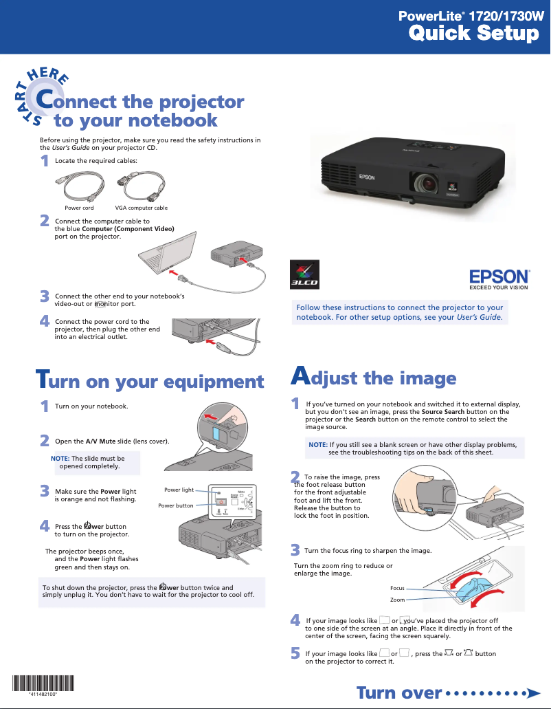 Image de la première page du manuel de l'appareil PowerLite 1730W