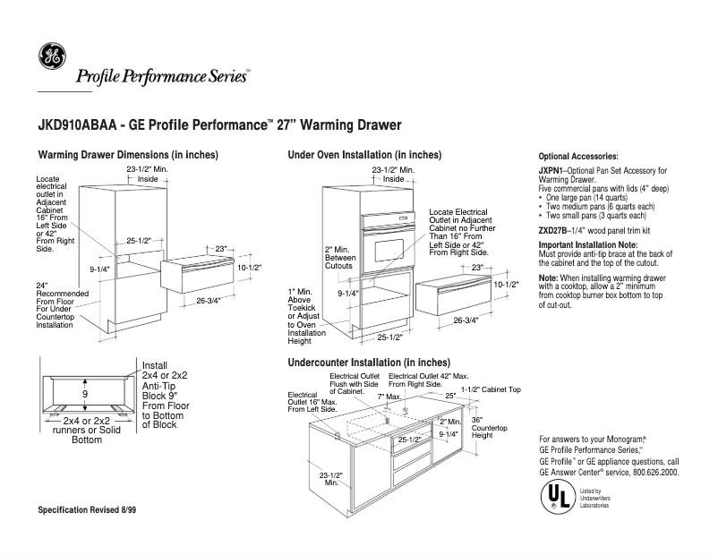 Page n°1 - Fiche technique GE Profile Performance JKD910ABAA