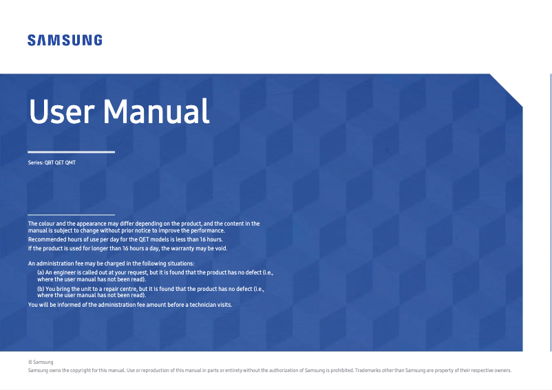 Page 1 de la notice Manuel utilisateur Samsung LH82QETELGC