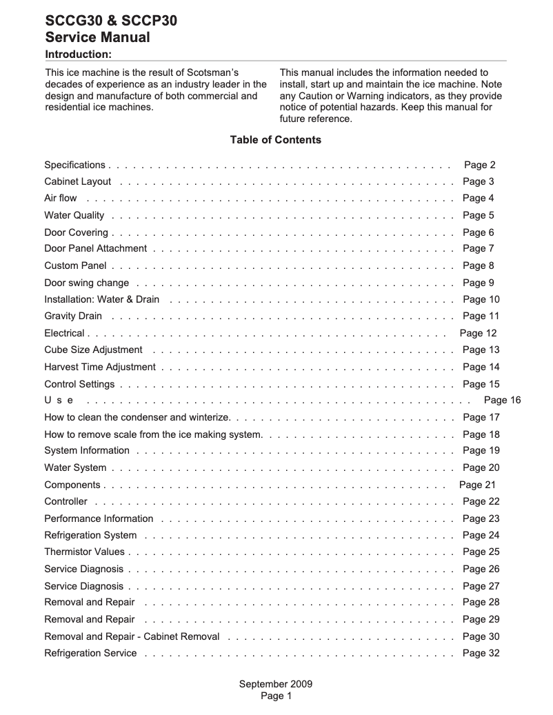 Page 1 de la notice Manuel utilisateur Scotsman SCCP30MA1SU
