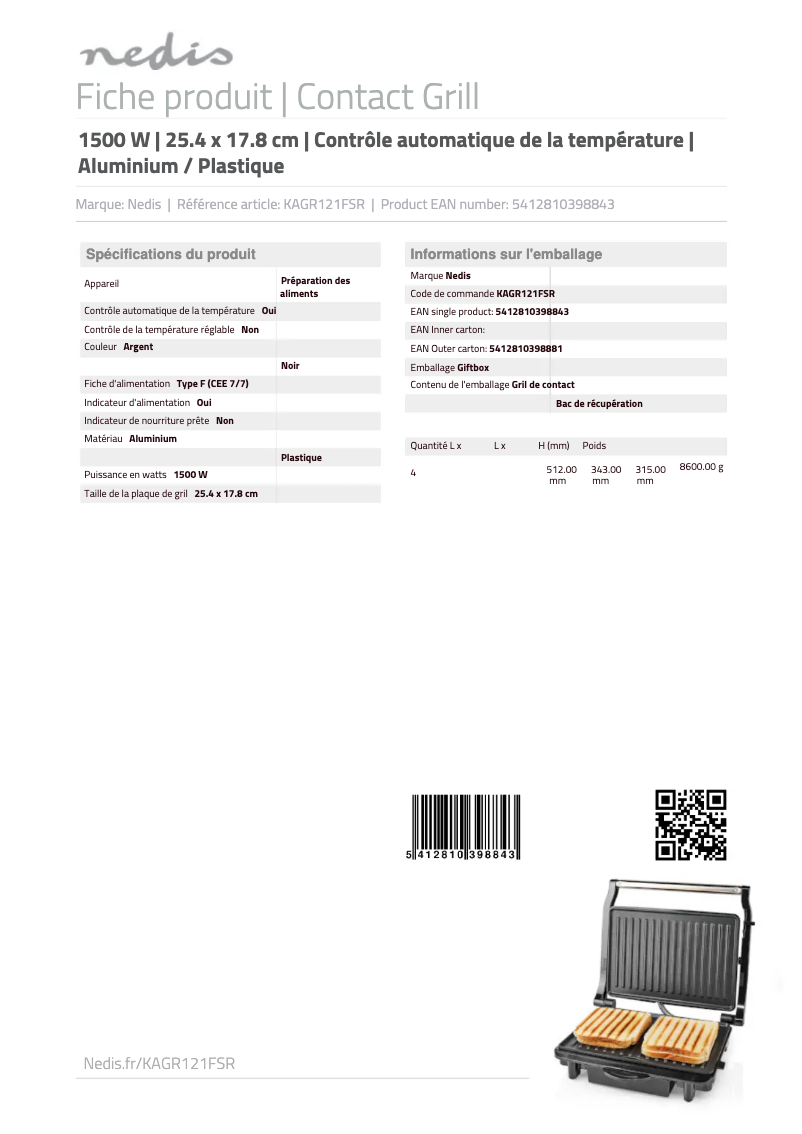 Page n°1 - Manuel utilisateur Nedis KAGR121FSR