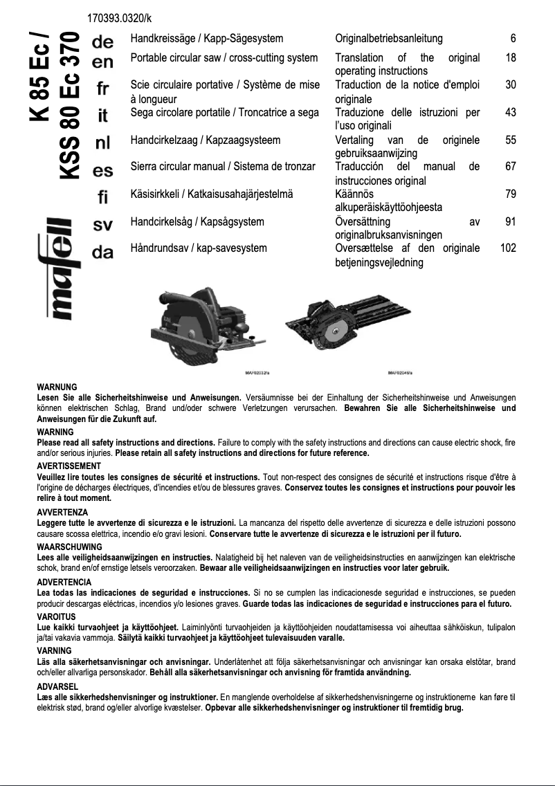 Page n°1 - Manuel utilisateur Mafell KSS 80 Ec 370