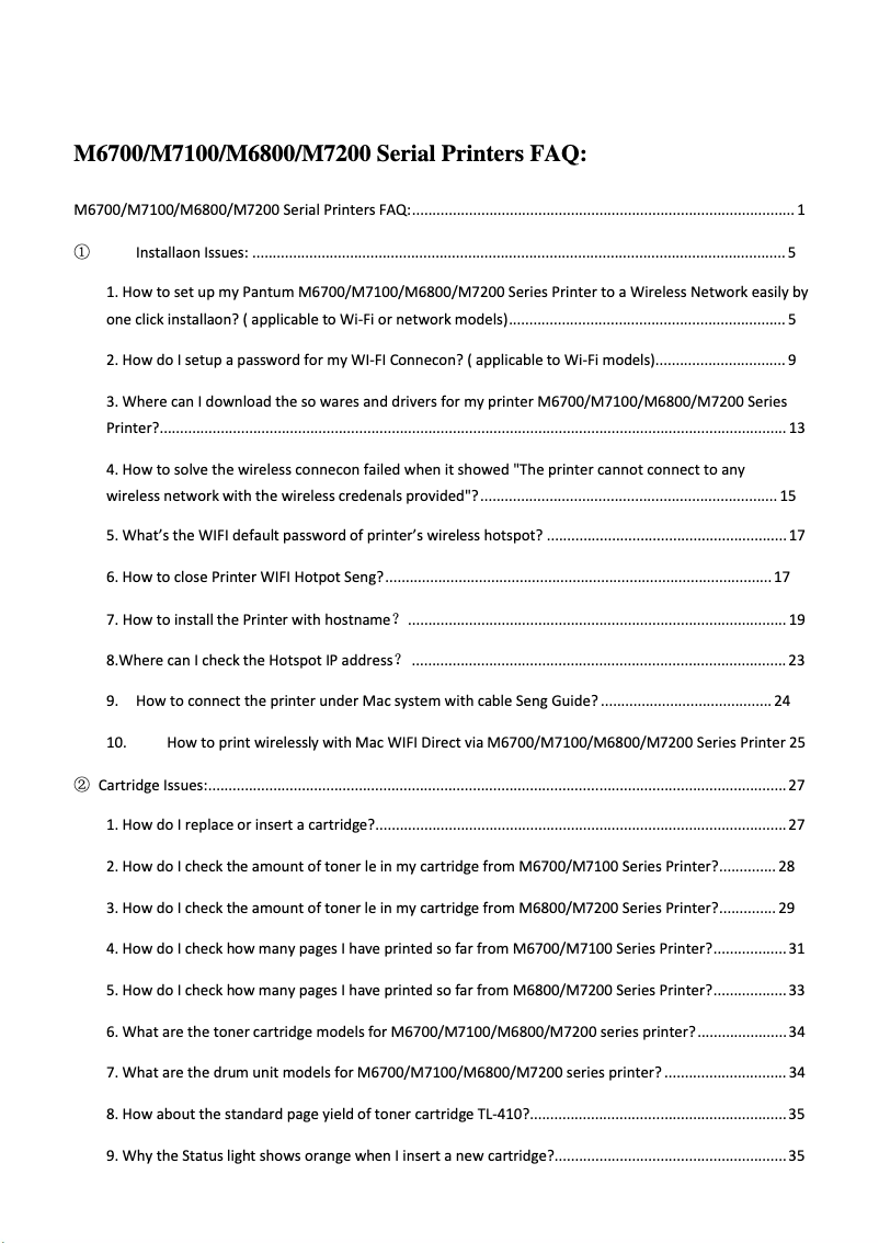 Page 1 de la notice FAQ Pantum M6702DW