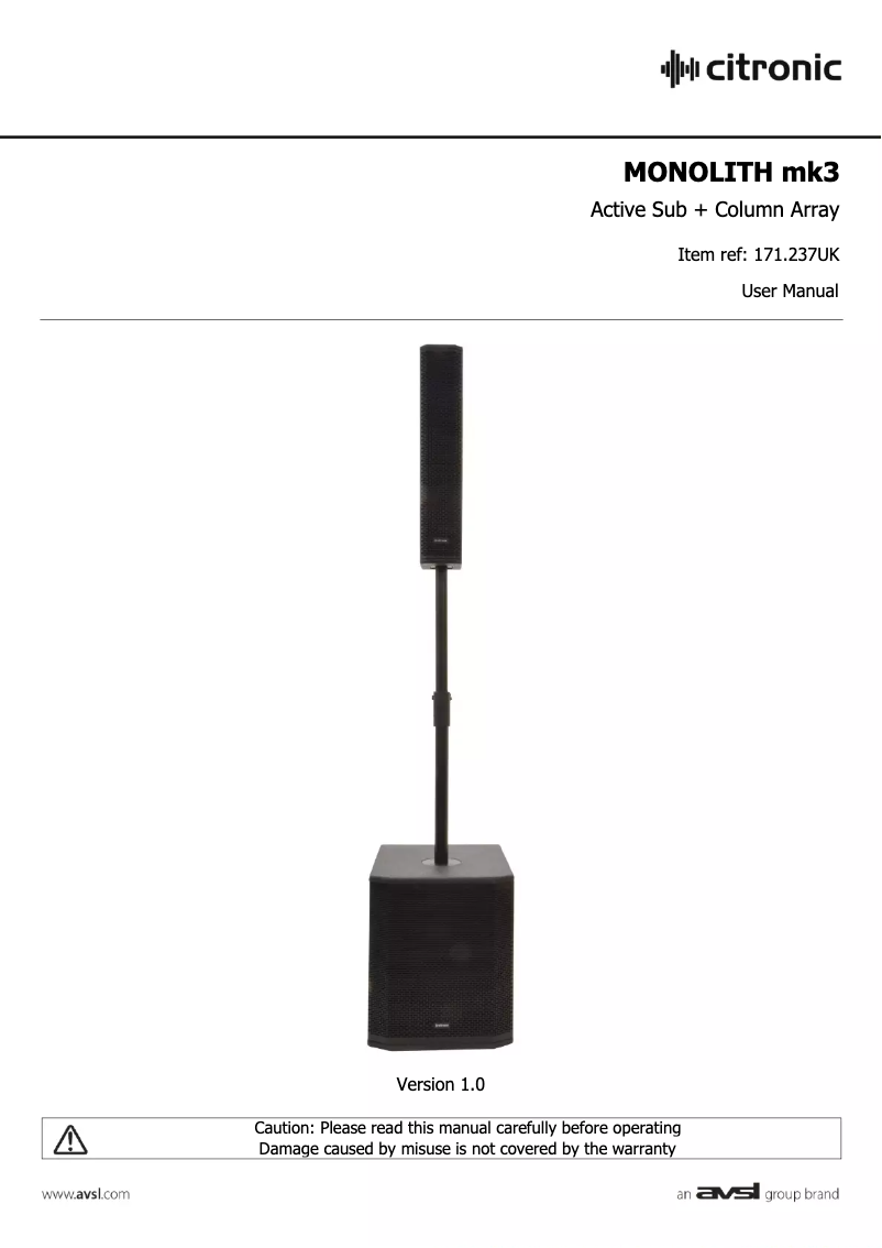 Page 1 de la notice Manuel utilisateur Citronic Monolith mk3