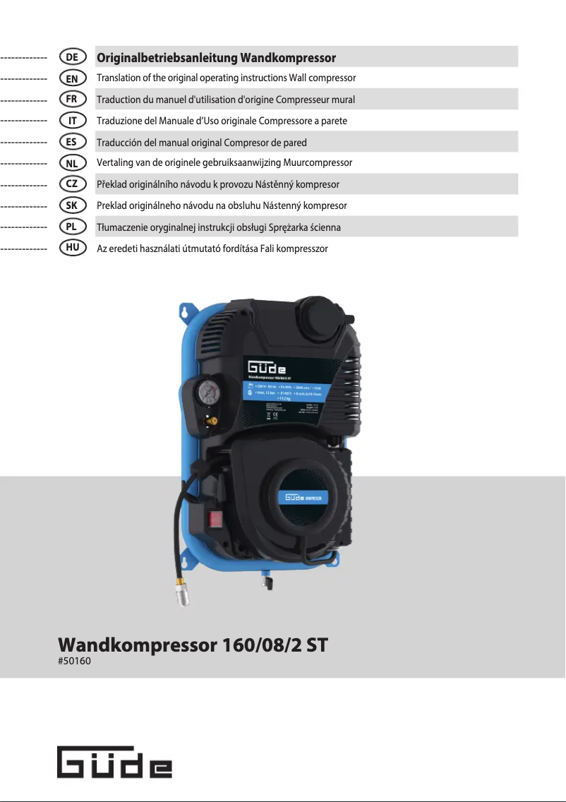 Page 1 de la notice Manuel utilisateur Güde Wandkompressor 160/08/2 ST