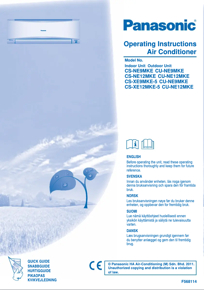 Page 1 de la notice Manuel utilisateur Panasonic CS-XE9MKE-5