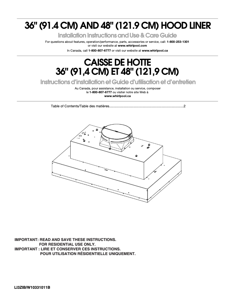 Page n°1 - Guide d'installation JennAir UXL6036YSS