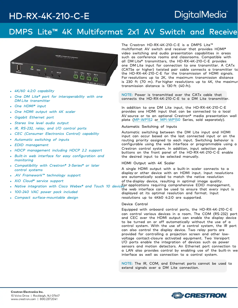 Imagen de la primera página del manual del dispositivo HD-RX-4K-210-C-E