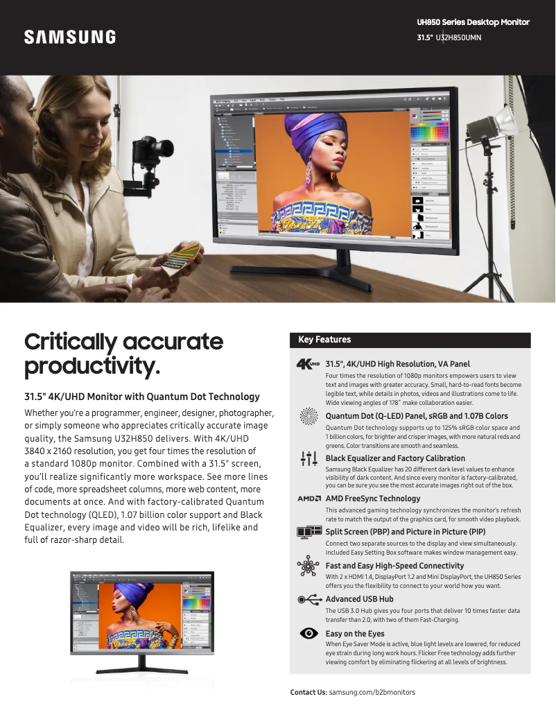 Page 1 de la notice Fiche technique Samsung LU32H850UMNXZA