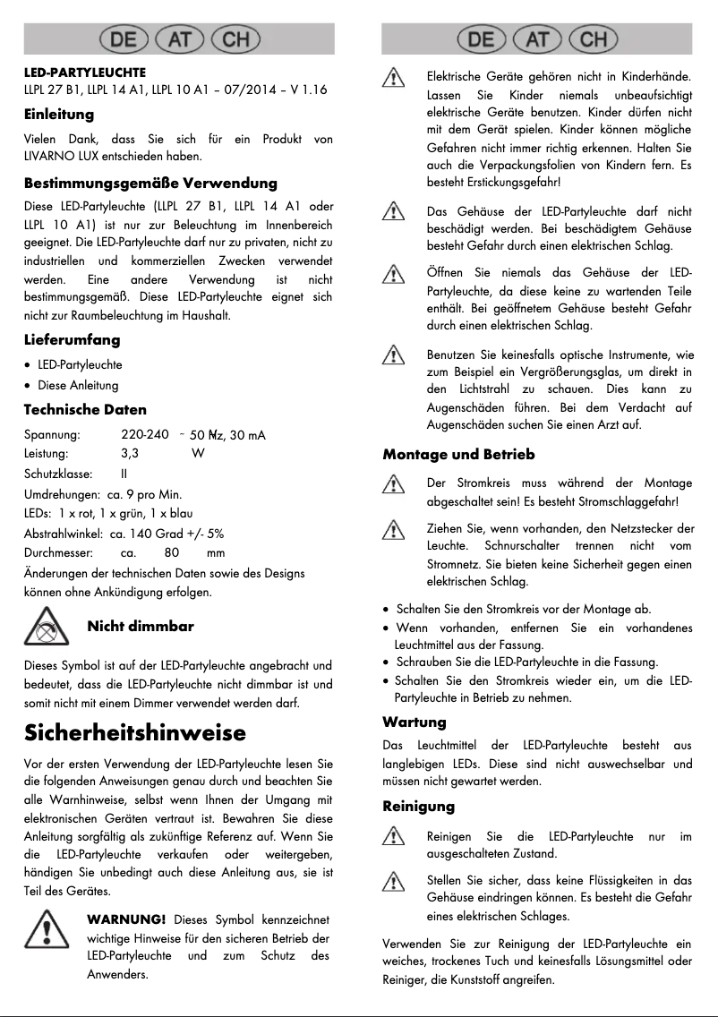 Page n°1 - Manuel utilisateur Livarno Lux IAN 101514