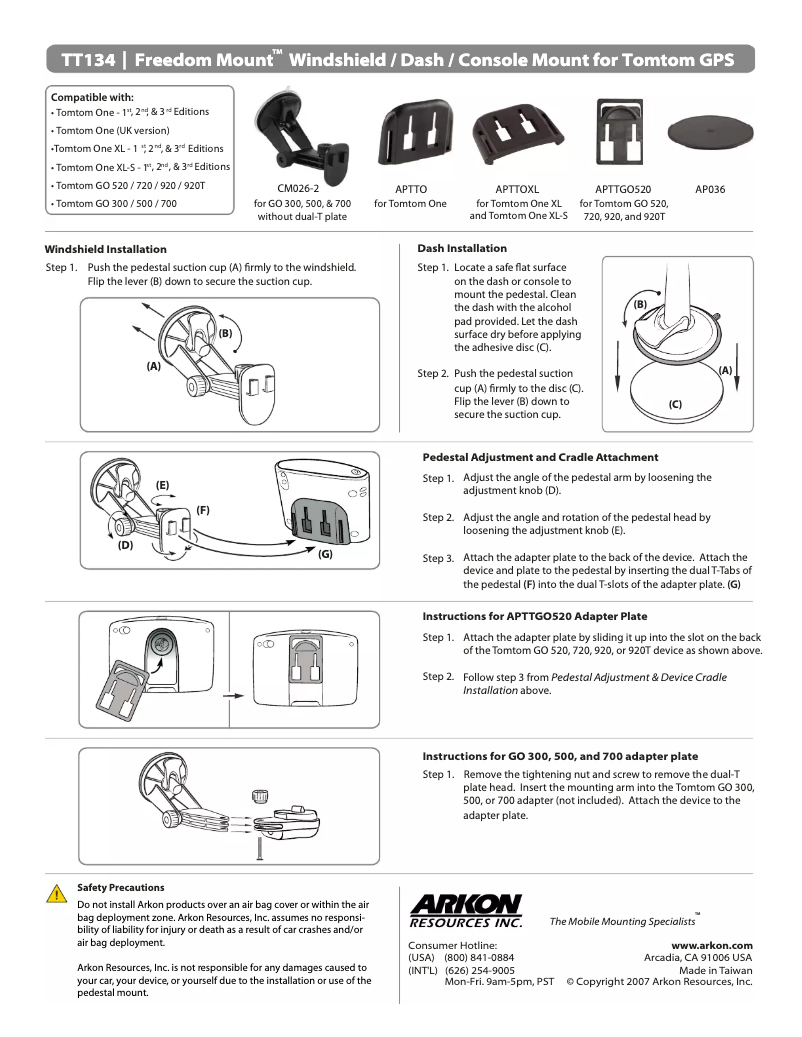 Page 1 de la notice Manuel utilisateur Arkon TT134