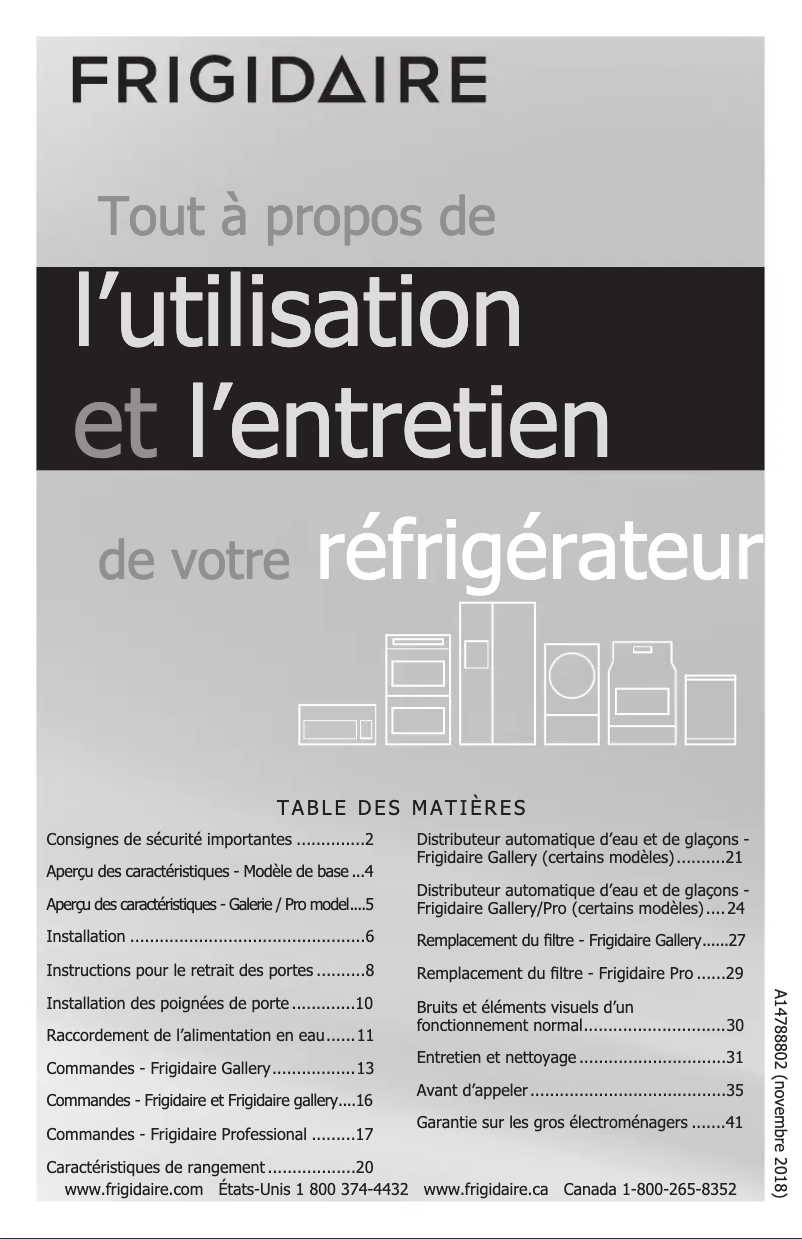 Page 1 de la notice Manuel utilisateur Frigidaire FPSC2277RF
