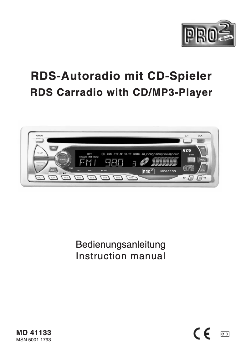 Page 1 de la notice Manuel utilisateur Pro2 MD 41133