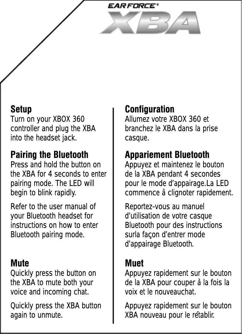 Image de la première page du manuel de l'appareil Earforce XBA