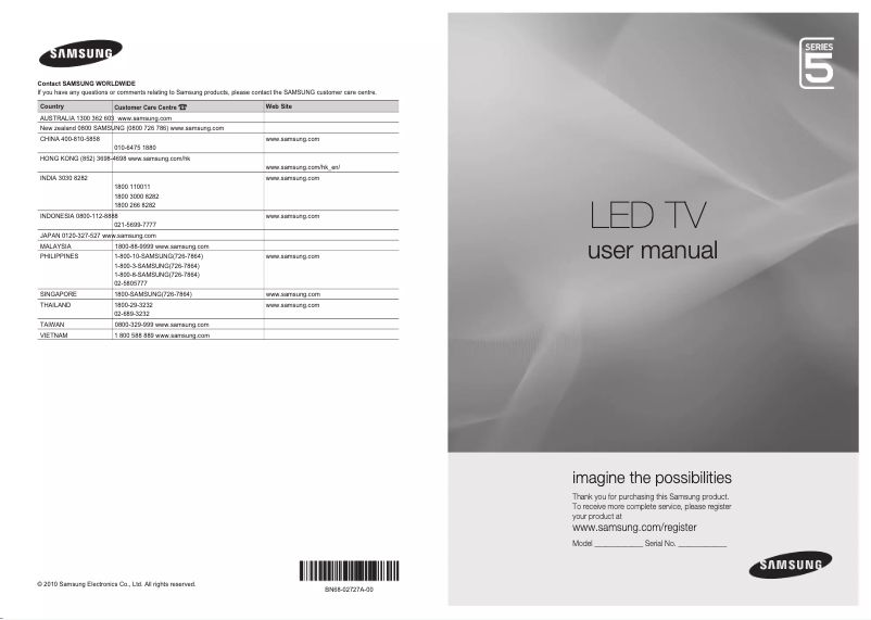 Page 1 de la notice Manuel utilisateur Samsung UA32C5000QW