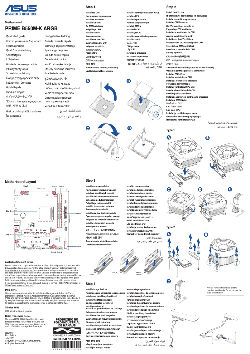 Page 1 de la notice Guide de démarrage rapide Asus PRIME B550M-K