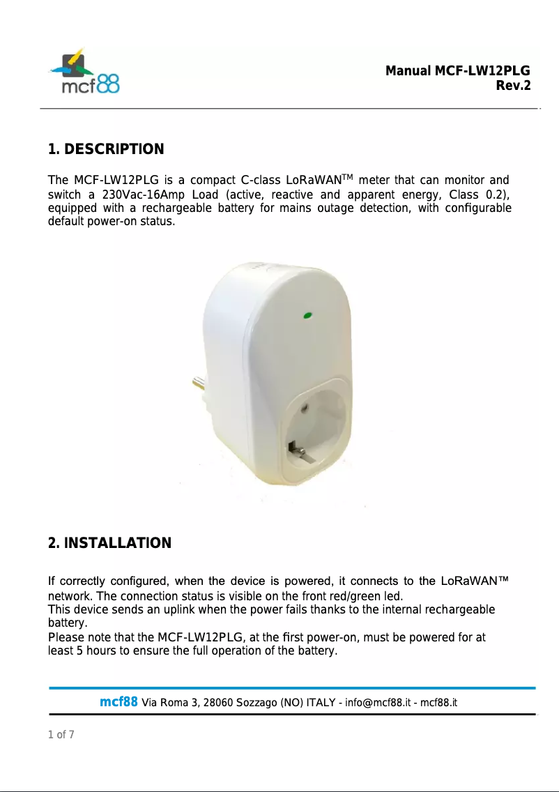 Page 1 de la notice Manuel utilisateur MCF88 MCF-LW12PLG
