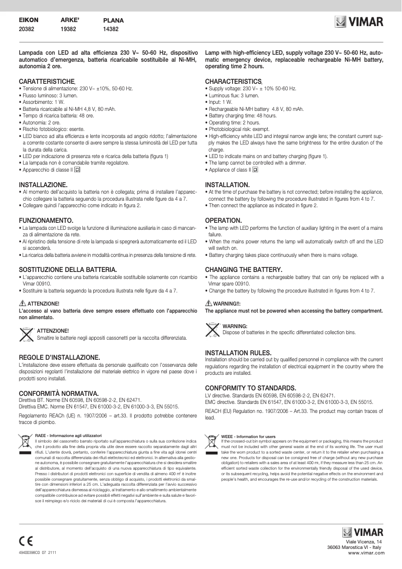 Page 1 de la notice Manuel utilisateur Vimar 20382