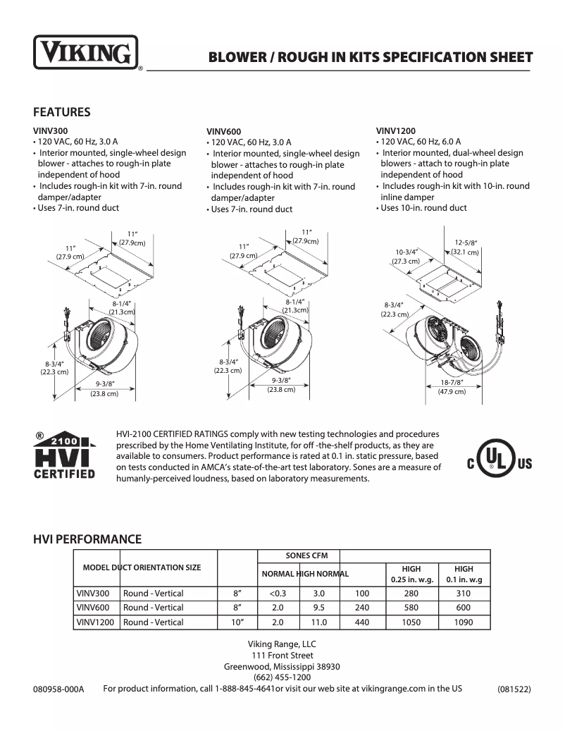 Página 1 del manual Ficha técnica Viking TVWH360CS