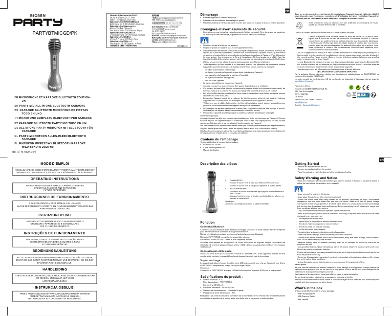 Página 1 del manual Manual de usuario Bigben Party PARTYBTMICGD/PK